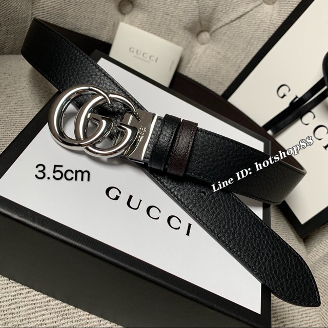 Gucci經典皮帶 古奇小牛皮荔枝紋雙面用腰帶  jjp1345